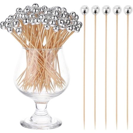 100-pack Cocktailpinnar Diskokula Tandpetare Silver Spegelboll Aptitretare