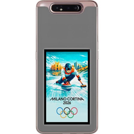 Yhteensopiva Puhelinkuori Samsung Galaxy A80 Jääkiekkoilukuva, jossa pelaajat liikkuvat jäällä, Milano Cortina 2026, Milanin maamerkit ja olympialaist