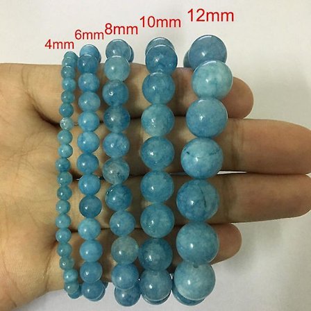 Armband Armband Sea Blue Beads Aquamarin Dam Rund Sten Elasticitet Naturlig
