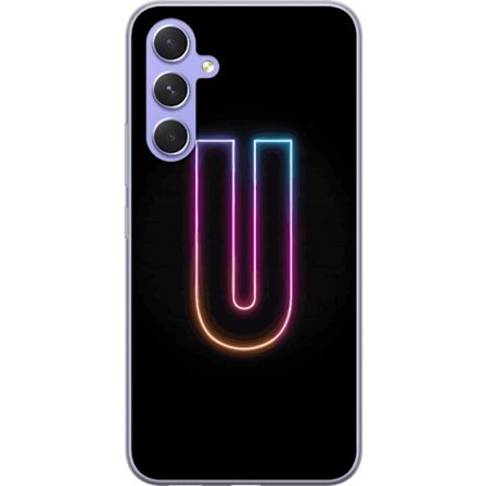Kompatibel Mobilcover til Samsung Samsung Galaxy A54 Minimalistisk neonbogstav U i farverig lyseffekt mod sort baggrund