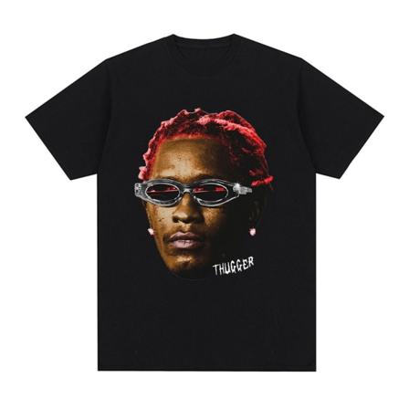 Rapper Young Thug Grafisk T-skjorte Herre Kvinner Mote Hip Hop Vintage T-skjorte Q06006 Black S