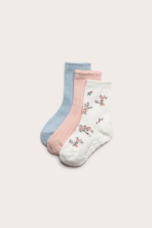 Newbie | 3-pk. mønstrede sokker | Lyserosa