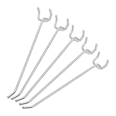 50 stk. 6-tommers hulpladekroge, metalhyldekroge og organizersortiment til hulplade garageorganisering