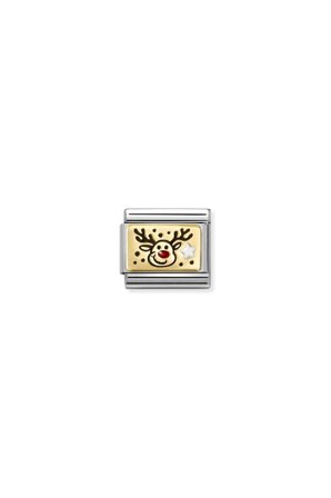 Composable Classic PLATES in steel, enamel and 18k gold Reindeer RED nose