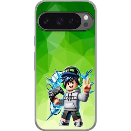 Kompatibelt Mobildeksel til Google Pixel 9 Pro XL Roblox-inspirert gamerfigur med headset, håndkontroll og energiske effekter mot grønn bakgrunn