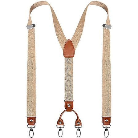 Miesten kestävät henkselit 4 klipsillä, aito nahka pidikkeillä, X-muotoinen selkäosa, leveät joustavat kantimet, housuille