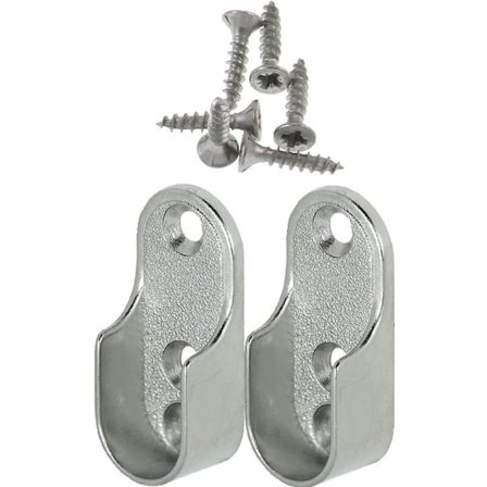 OVA Oval Möbelstångshängare 2 Delar - Garderobsrörsstöd för Oval Stång Förnicklad Stålstångshängare Fästning Metall Garderobsstångsstöd