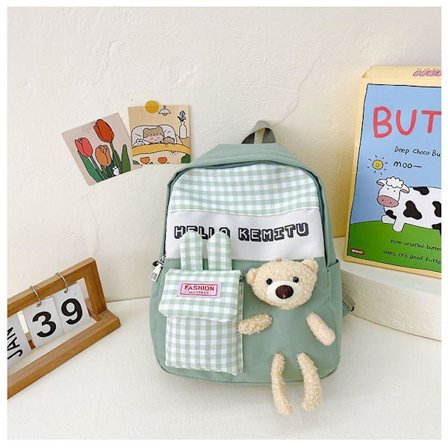 Skoletaske til børn med bjørn, sød børne rygsæk, børnehave taske til drenge og piger, baby snack lille skole taske - grøn