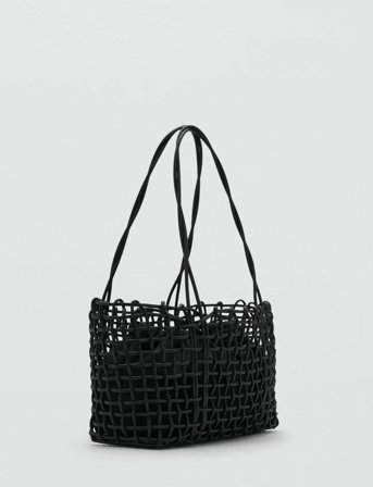 Mango Medium Braided Shoulder Bag - Black - ONE SIZE