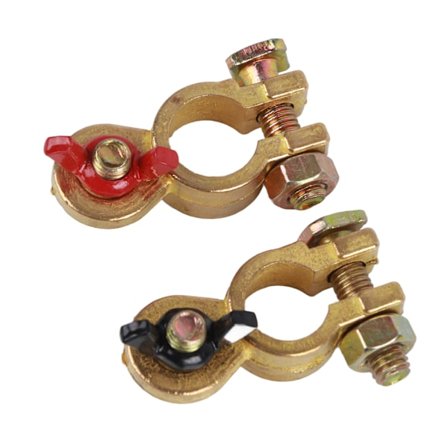 2 stk. Universal Bilbatteri Terminalklemmer Ren Kobber Positiv Negativ Topstol Tilslutninger