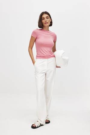 NA-KD Soft Line Round Neck Short Sleeve Top - Vardagstoppar - Rosa - XS (EU 32)