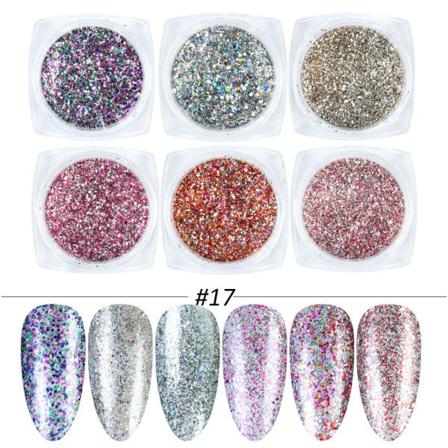 6 stk. Negleklistermærker Farver Glitter Sæt Efterår og Vinter Diamant i Skraldespanden Pink Champagne Sequins Negle Glitter Negle N color