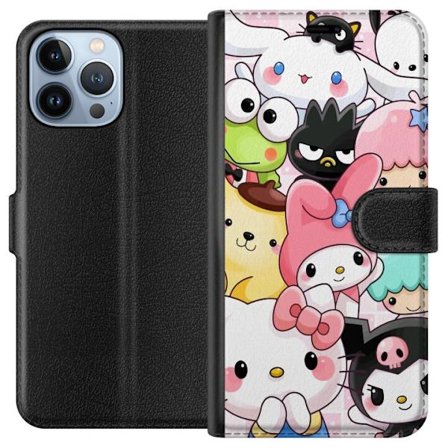 Yhteensopiva Lompakkokotelo Apple iPhone 13 Pro Max Tiheä kuvio suloisia hahmoja, joilla on suuret silmät eri väreissä ja ilmeissä LABUBU-tekstillä