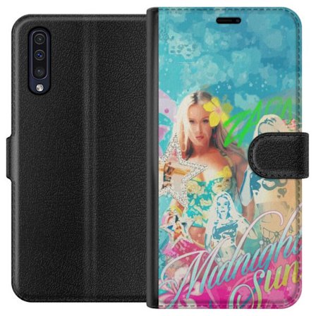 Kompatibel Tegnebogsetui til Samsung Galaxy A50 Eventyrverden med Steve, Creeper og dyr i farverig blokgrafik