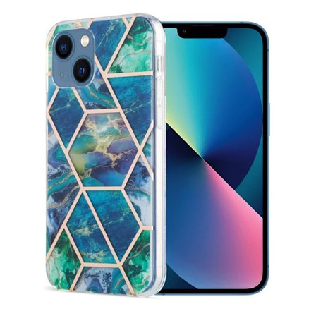 Marmormotiv iPhone 13 skal - Blå/Grön