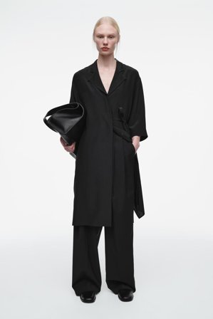 COS Women's Vestido Camisero De Seda Con Cinturón in Negro