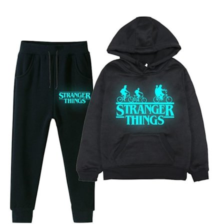 Stranger Things Glow Print Hættetrøje Sæt | Trøje & Bukser Outfit*S*Sort 5 Black 5