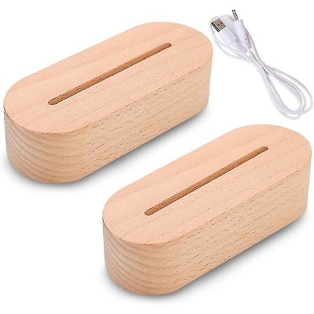 LED Lys Display Base, Træ USB Lys Base Stativ Dekorativ Pynt Til DIY Akryl Kunst (2 stk, Træfarve)