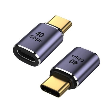 TYPE-C till TYPE-C Adapter Rak Kontakt - 2-pack, Aluminiumlegering, Mörkgrå - För Thunderbolt 3, 40GB Hög Hastighet