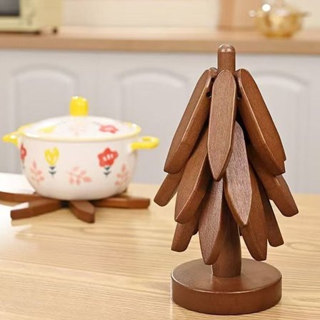 Underlag i tre for varme retter, treunderlag, dekorativt underlagssett i tre, varmeunderlag for kasseroller og stekepanner