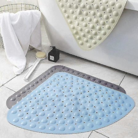 Hjørneformet brusemåtte i gummi med bølgede kanter - Antibakteriel måtte med sugekopper - Til brusebad eller badekar - Skridsikker badeværelsesmåtte (