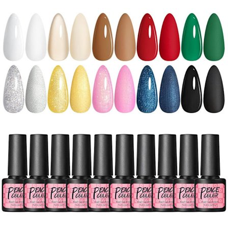 UV Nagellacksset, 10 Färger Gel Nagellack Vit Röd Grön Glitter, Soak Off UV Gel Nagellack Startset Nagelsalong DIY