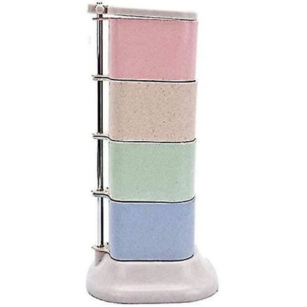 Krydderi Opbevaring Roterende Krydderi Pot Sæt, 4 I 1 Krydderiboks, Hvedehalm Køkken Krydderi Beholder