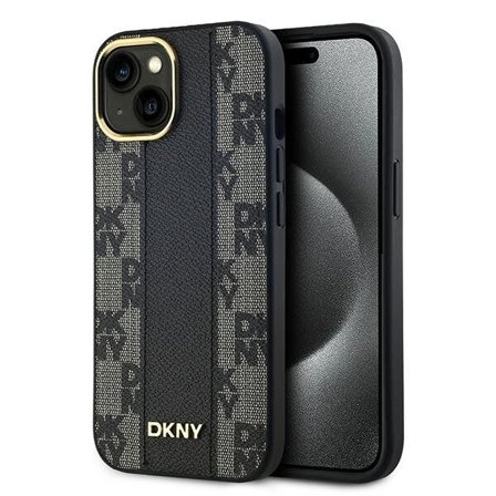 DKNY läderfodral med rutigt monomönster MagSafe-fodral för iPhone 15/14/13 - Svart