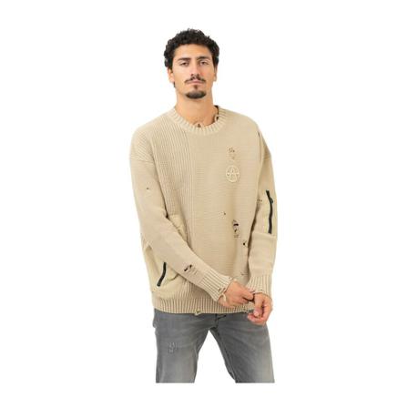 Acupuncture Round-neck Stickat beige, Herr Stickade tröjor, Herr, Storlek: M