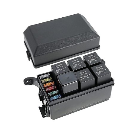 12V sikrings- og relébokssett med 6-spor reléblokk og ATC/bladsikring med metallpinne Spade Te