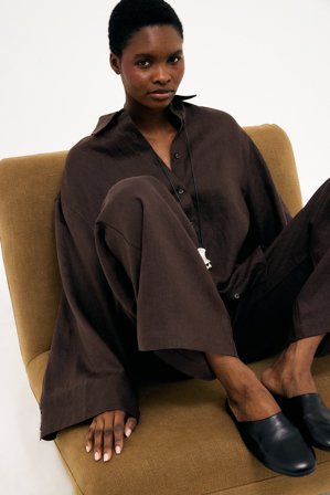 NA-KD Pantalon de lin à cordon de serrage - Pantalon droit - Marron - EU 42