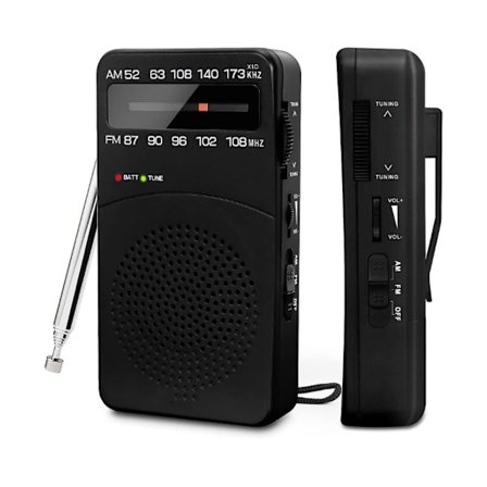 Kannettava radio, AM(MW)/FM paristoilla toimiva radio, taskukokoinen