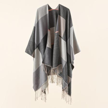 Damsjal sjal 2022 Höst och vinter Pläd tofs Varm Black and gray 153CM