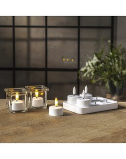 LED-valo Flamme lämpökynttilä 6 kpl + latauslevy Valkoinen