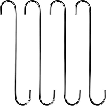 4 stk 30 cm kjøkken S-krok stor og lang hengende plante kroker for innendørs og utendørs hengende fuglematere kleskurver sykler (svart)