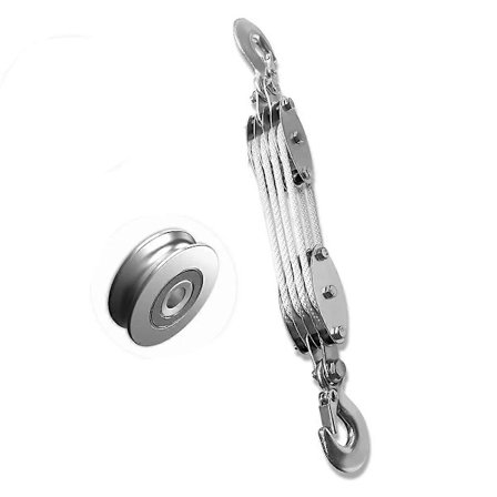 Blokk og talje heisesystem, 4-hjuls tau blokk, 1000KG arbeidsbelastning med 20m av 6mm tau, kompakt tau hvit[co]