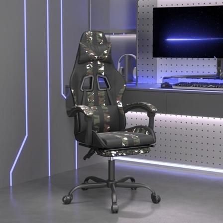 Vidaxl Snurrbar Gamingstol Med Fotstöd Svart Kamouflage Konstläd Grön