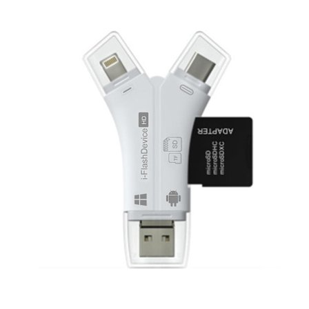 2024 4-i-1 Minnekortleser, OTG Kortleser Passer for i-Phone/i-Pad, Apple (FMY)