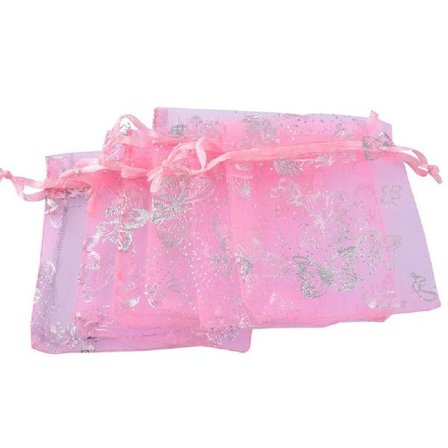 25 st. Organza påsar c.a 7x9 cm..Rosa med Fjärilar