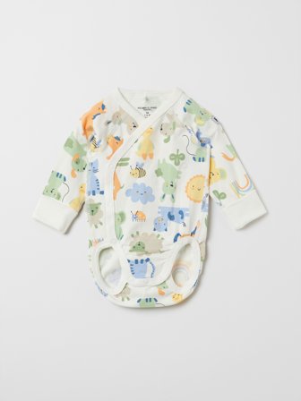 Polarn O. Pyret - Extendable wraparound babygrow with animal print - 68 - Childrenswear - white