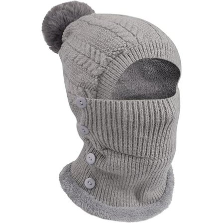 (Grå 56-58cm)Vinter Varm Strikket Lue og Hals Varmer Sett,Flexi