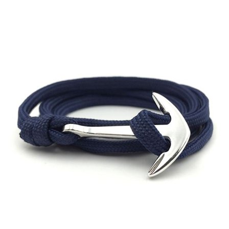 Trendy stof armbånd reb med anker i metal blå / sølv
