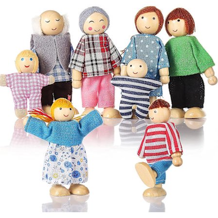 Trähusdocka Människor 8 Figurer, Dockfamilj Set Flickor Småbarn Barn Dockhus Tillbehör Leksaker[GL]