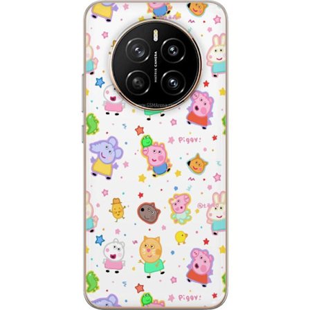 Kompatibel Mobilcover til Honor Magic7 Farverige tegneserie dyrekarakterer i en legende stil med stjerner og prikker på en lys baggrund