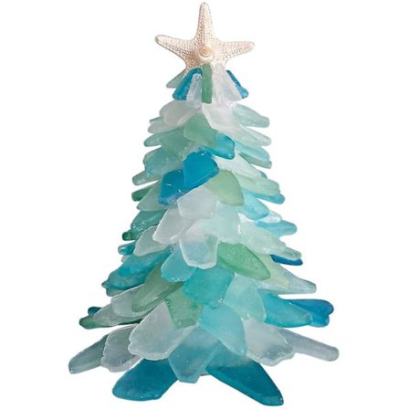 Krystalblåt og grønt havglas juletræ Havstrand res