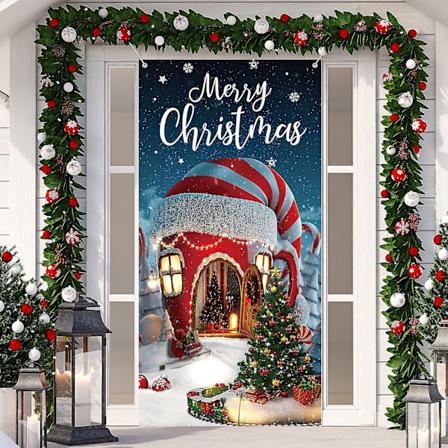 Juldekorationer God Jul Dörröverdrag Julbakgrundsbanner Juldörrhängande Överdrag Foto, 70.9 X 35.4 Tum (klassisk stil)