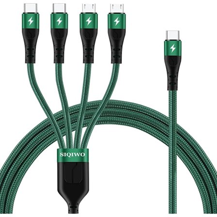 2025 Senaste Modell USB C till Multi Kabel, [3A 1.2M] Nylonflätad Typ C till 4-i-1 Universell Laddningskabel med 2 x Micro USB/2 x Typ C