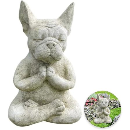 Fransk bulldogg trädgårdsstaty, meditationshundfigurer, hartshundskulptur djurstaty, utomhus zen trädgårdsdekorationer--