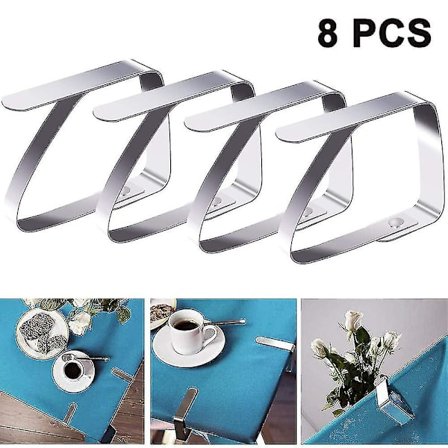 Pöytäliinapidikkeet, 8 kappaleen sarja paksuuntettua ruostumatonta terästä