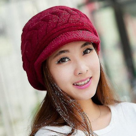 Dame Vinter Varmt Strikhue Uld Sne Ski Huer Med Skygge Sort